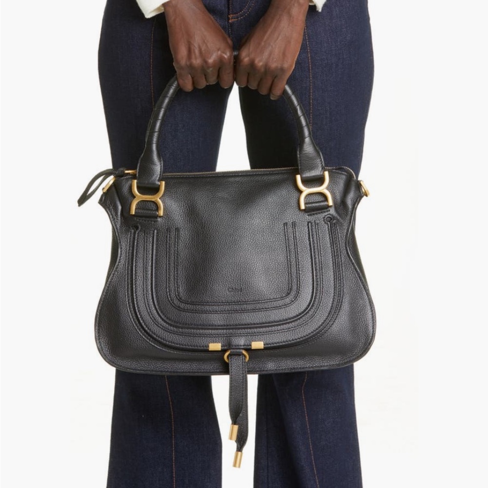Chloe Marcie Black Leather with Gold Accents Like New